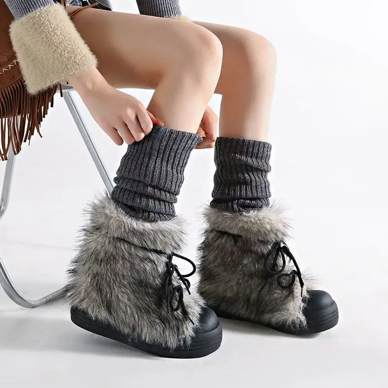 Retro Trendy Hairy Snow Boots for Women in Winter 2025,Fashion Warm,Cold Resistant,Thick Soled,Height Increasing Platform Boots
