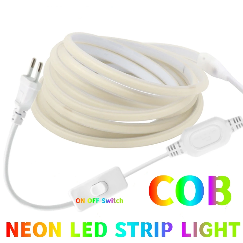 

110V 220V COB LED Neon Strip With ON OFF Switch 20M 288LEDs/M High Density Linear Lighting CRI90 Waterproof Diode FOB Tape Lamp