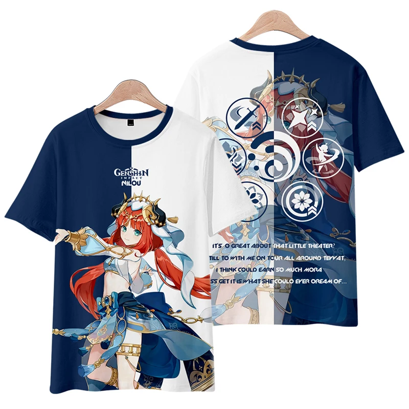 Anime Genshin Impact Nilou 3D Print T Shirt donna uomo Summer Fashion manica corta divertente Tshirt Graphic Tees Streetwear Cosplay