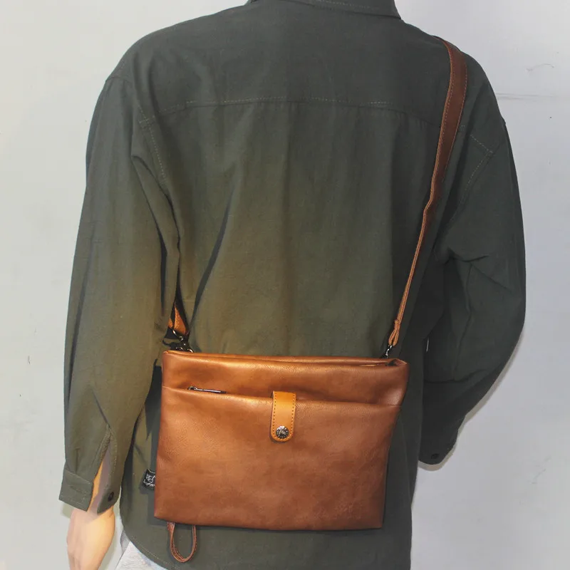 Bolso de hombro Vintage para hombre, bandolera de cuero suave con cremallera, bolso cruzado de gran capacidad