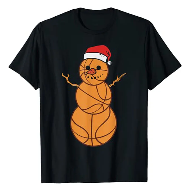 Christmas Basketball Snowman Shirts Ball Player Boy Girl Gift T-Shirt Xmas Costume Funny Graphic Tee Tops Cute Aesthetic Clothes