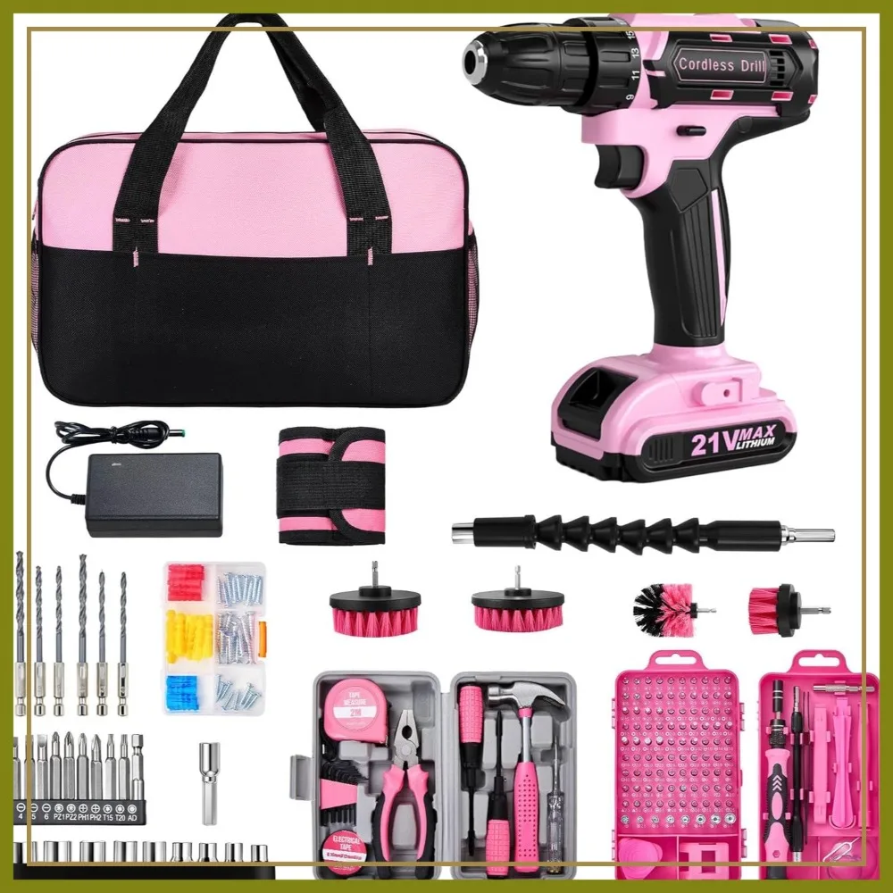 

21V Cordless Drill Set 220 Pcs, Power Tool Kit with Storage Bag, Electric Drills for Women, Precision Screwdriver, Magnetic Belt, Hand Toolbox, Brush, Gift
