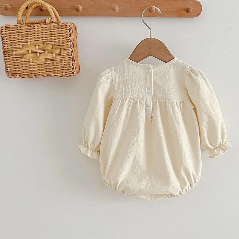 Summer Infant Baby Girls Jumpsuit Lace Collar Baby Girls Rompers Linen Cotton Long Sleeve Spring Baby Girls One-piece Clothes