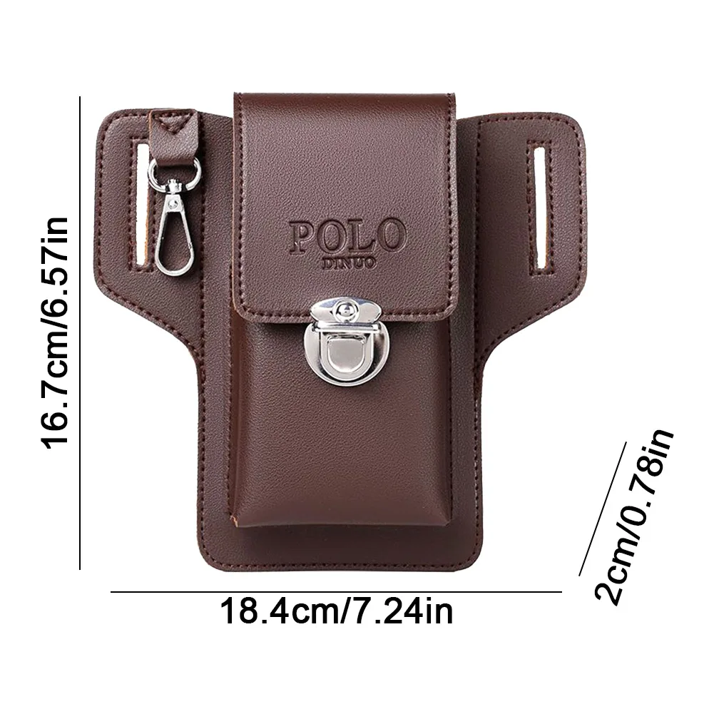 Men Loop Holster Waist Bag Vintage Leather Phone Pouch Bag Multi-compartment Mini Wallet Male PU Solid Color Cellphone Belt Bags