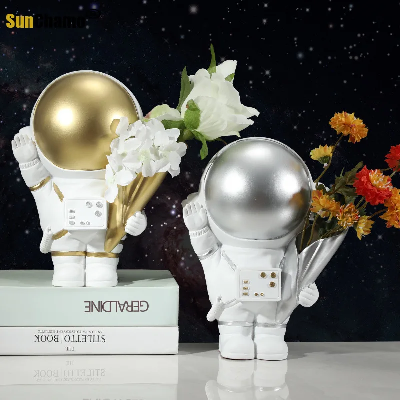 

New Nordic Modern Dry Flower Arranger Astronaut Decoration Simulation Flowers Storage Living Room TV Cabinet Decore Wedding Gift