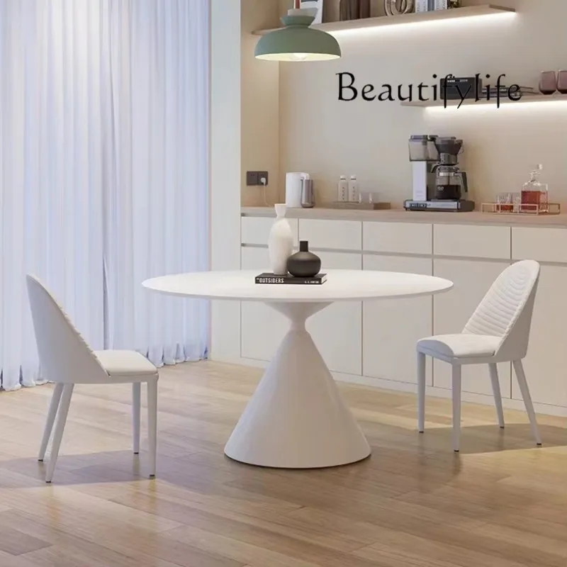 

X35 Italian Rock Slab Dining Table Simple Pure White Round Table Household Round Inlaid Turntable Small Apartment Dining Table