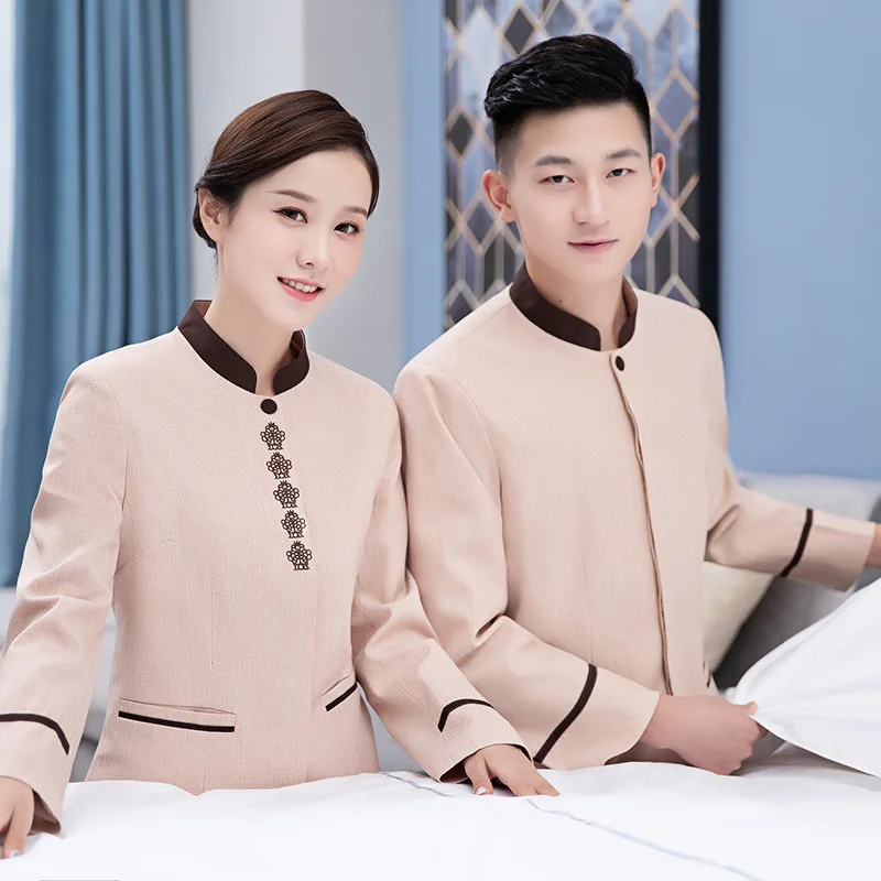 清掃作業服長袖秋冬ホテル客室清掃アテンダントトッププロパティコミュニティ作業服女性用