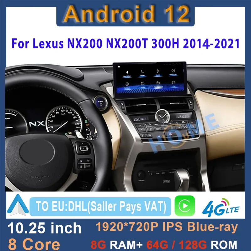 Android 12 8+128G Car Radio Multimedia Player CarPlay Autoradio Stereo GPS Navigation For Lexus NX NX200 NX200T 300h 2014 - 2021