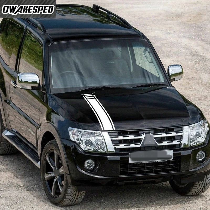 For Mitsubishi Pajero Carbon Fiber Vinyl Film Decal Car Hood Bonnet Stripes Sport OFF ROAD Style Auto Engine Cover Decor Sticker