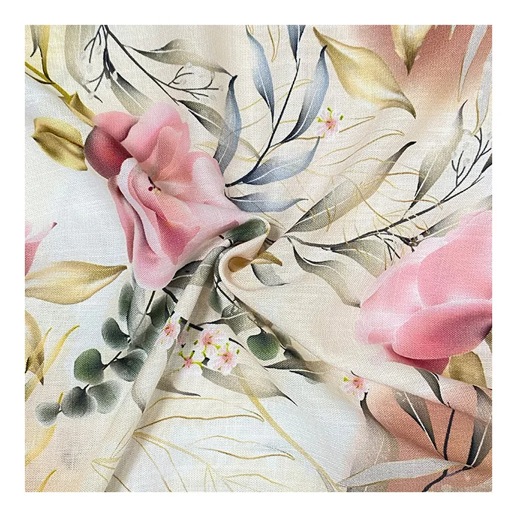 

Manufacturers Customized Colorful Flowers Traditional Digital Print Organic Poplin Stretch Slub Fabric