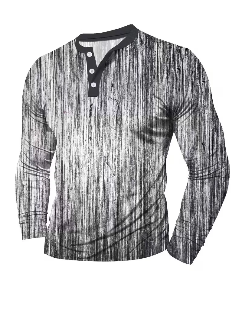 

Spring Pullover Letter Henley Shirt Tshirts Gym Clothing Men Summer Oversized T-shirt Tops Long Sleeve Streetwear Vintage