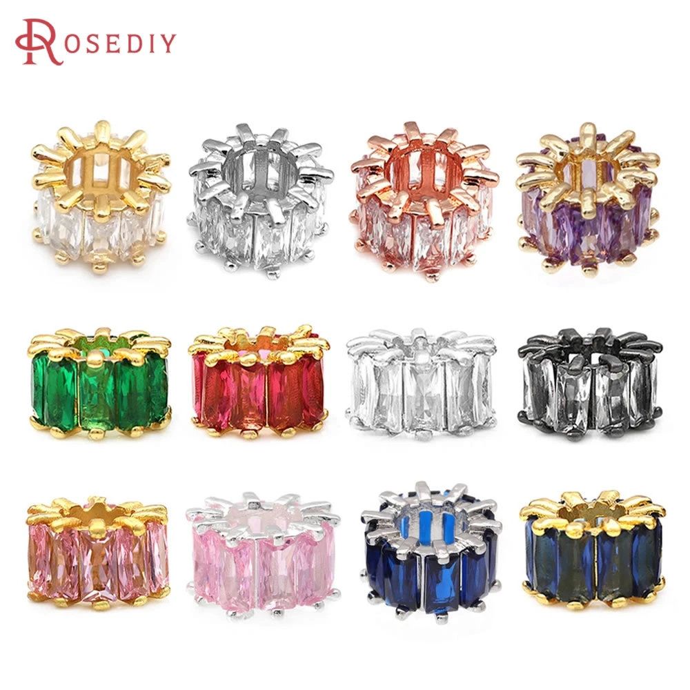 7MM 10MM 18K Gold Color Brass Zircon Large Hole Cylinder Spacer Beads Bracelets Beads High Quality Jewelry Accessories Making