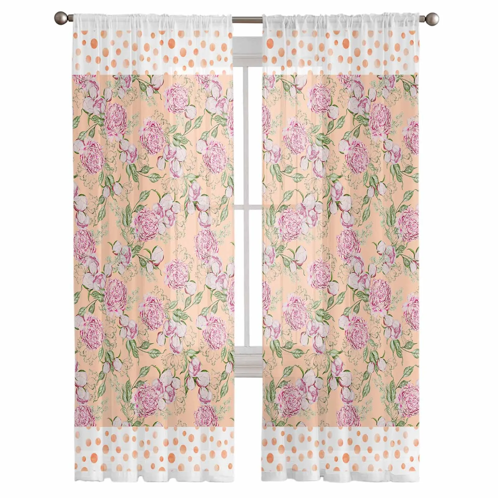 Polka Dots Flowers Leaves Sheer Tulle Curtains for Living Room Valance Curtains Kitchen Bedroom Window Voile Drapery