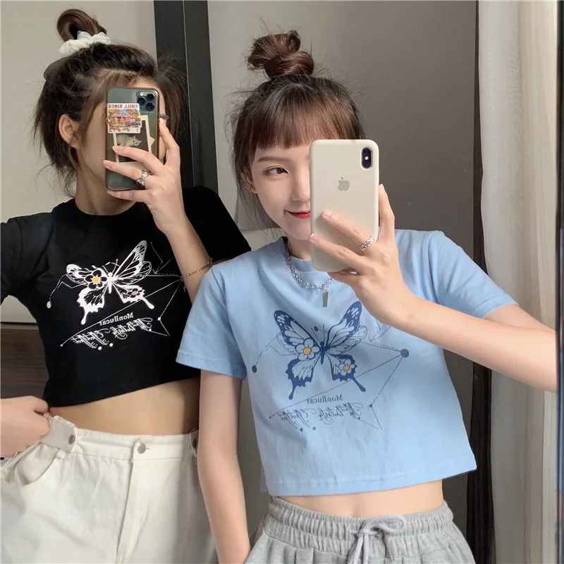 Matching Best Friend Short Sleeve Crop Top for Women Summer Navel Baring Tee Cute Student Casual Versatile Outfit New