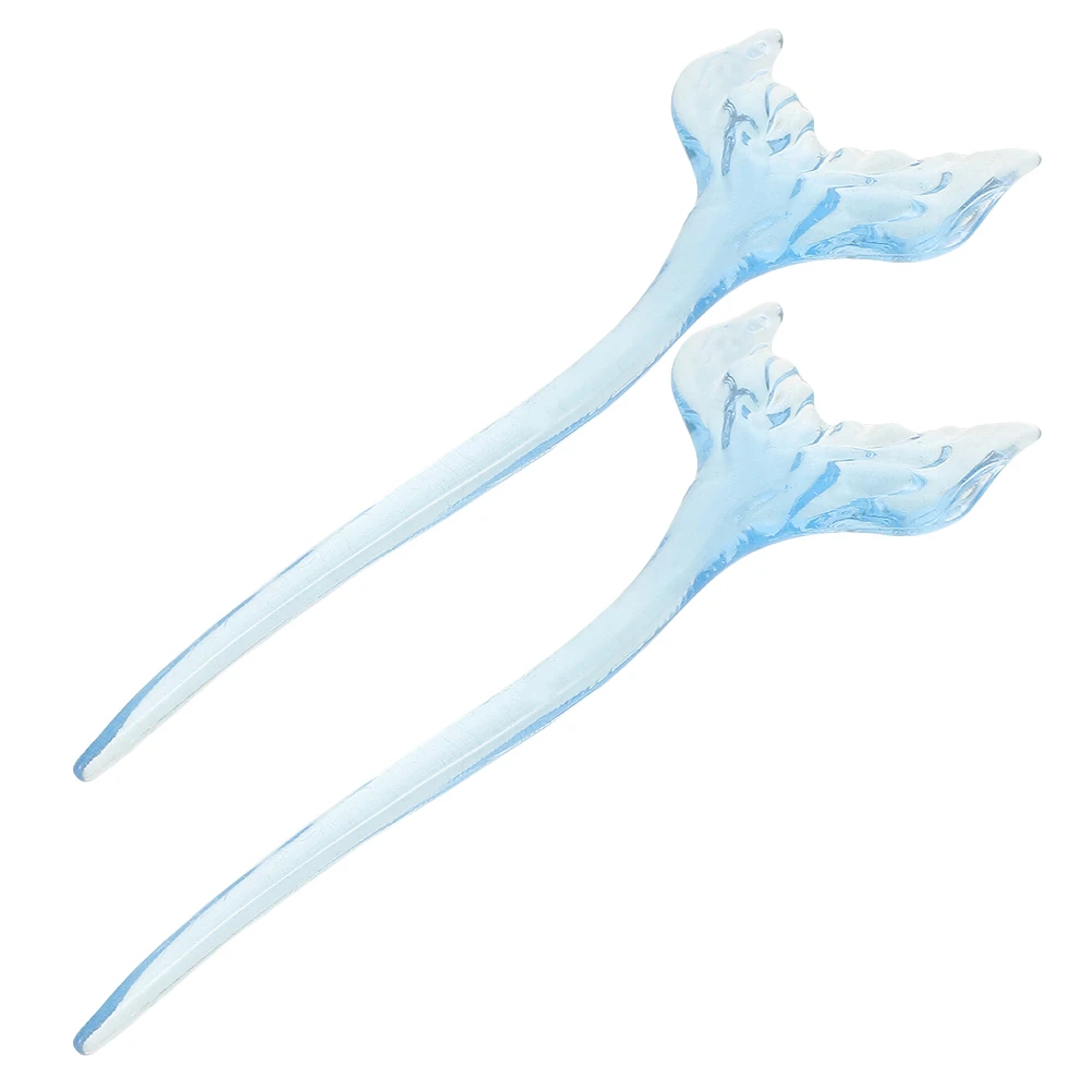 

1 Pair Hairpin Blue Ocean Style Durable Accessory Mermaid Chopsticks Long Hair Bun Holder Decorative Hair Chopsticks