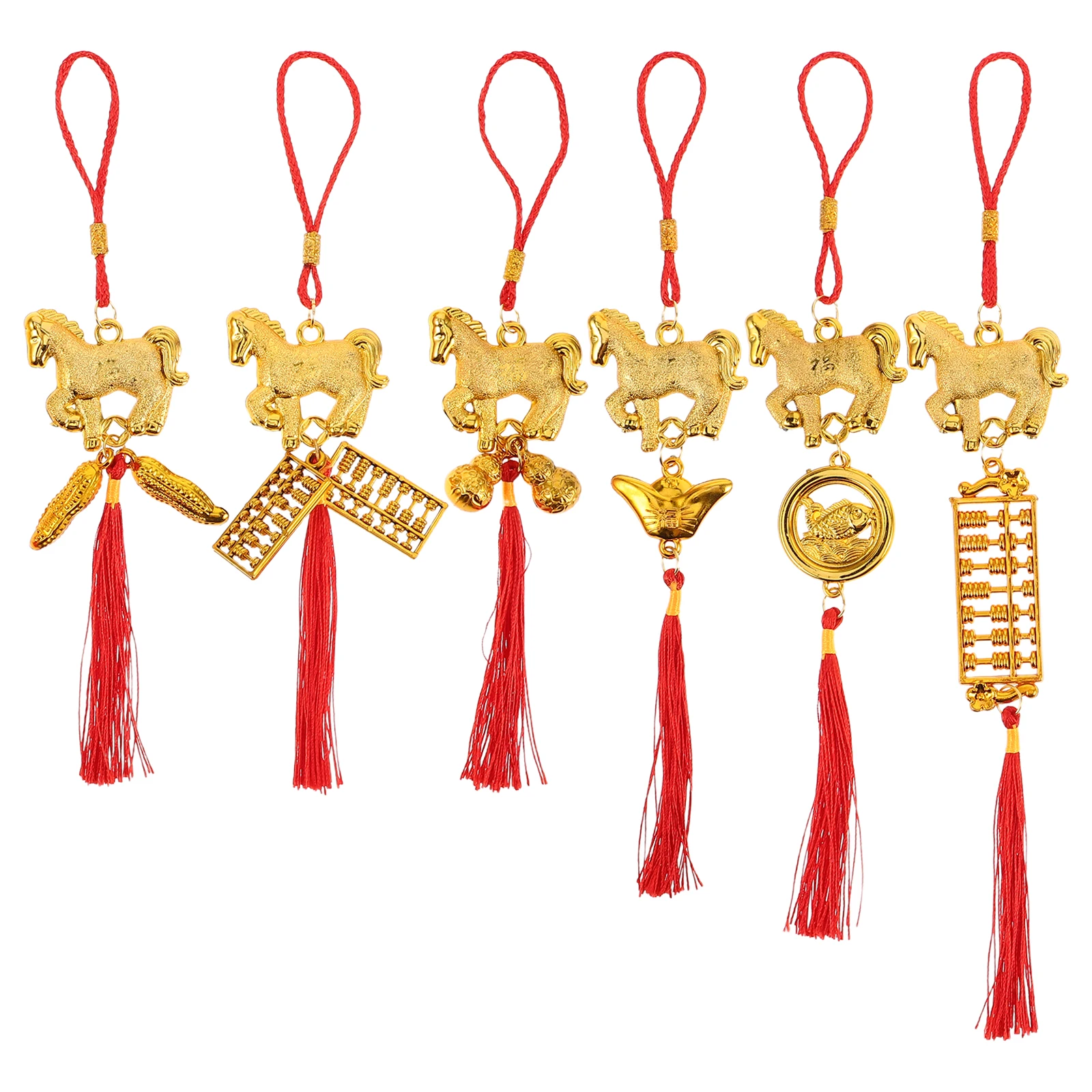 6 pezzi di ornamenti pendenti per l'anno del cavallo pendenti con nappe rosse per la decorazione del festival dell'home office festa delle statue di animali di Capodanno lunare