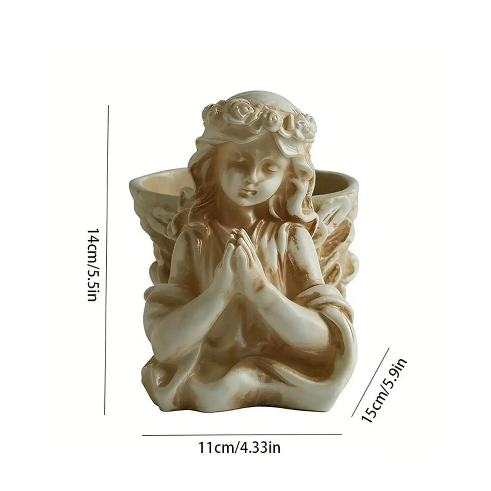 Angel Sculpture Flower Pot Resin Mini Planter Artistic Figurine Vase for Courtyard Decor Home Office Garden Landscape