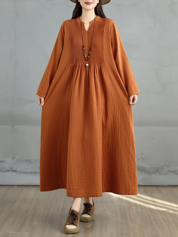 Vestido Maxi Artístico Retro de Manga Longa para Mulheres, Saia de Camadas Duplas, Vestido Casual de Outono com Decote em V O...