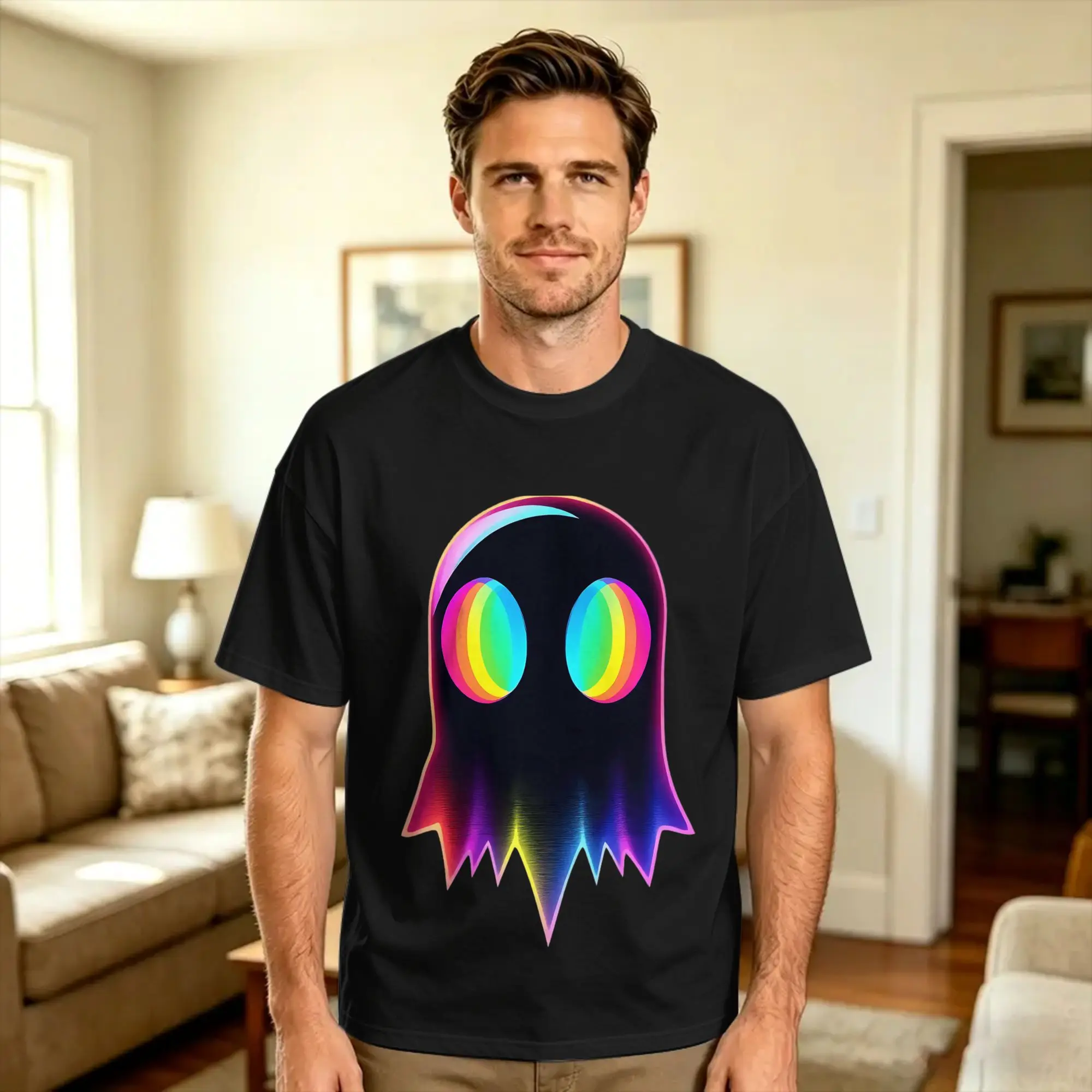 Men Women T-Shirt Mens Ghost Trippy Vaporwave Electro Techno EDM Halloween Rave Performance T Shirts Hip Hop  Beach Tees Awesome
