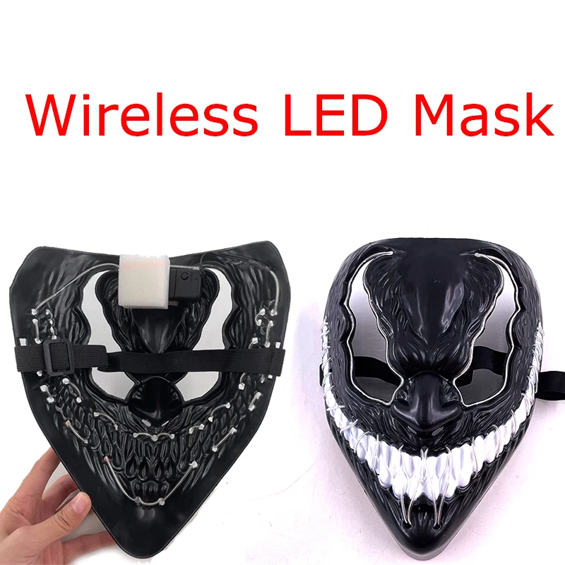 Wireless Halloween Party Mask LED Luminous Mask Glowing Neon Cosplay Mask Horror Full Face Mask Props