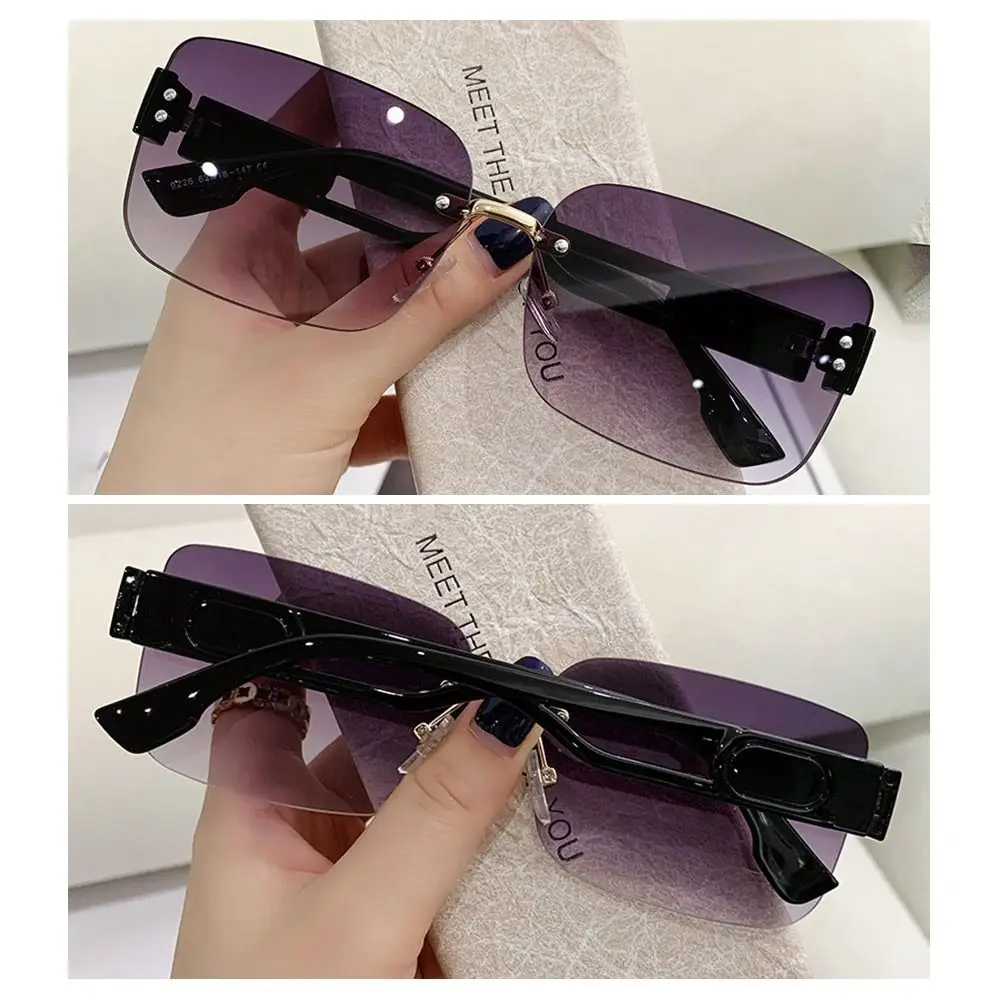 Korean Style Rimless Sunglasses Ins Style UV Protection Frameless Shades Gradient Lenses Rectangular Sun Glasses for Women & Men