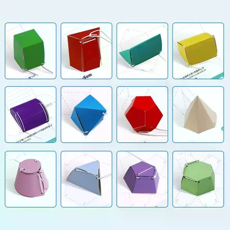 For Teach Volume Surfaces Area Drafting Kids Ages 5-12 Families Geometry Book Pull String 3D Geometry Learning Book Toy
