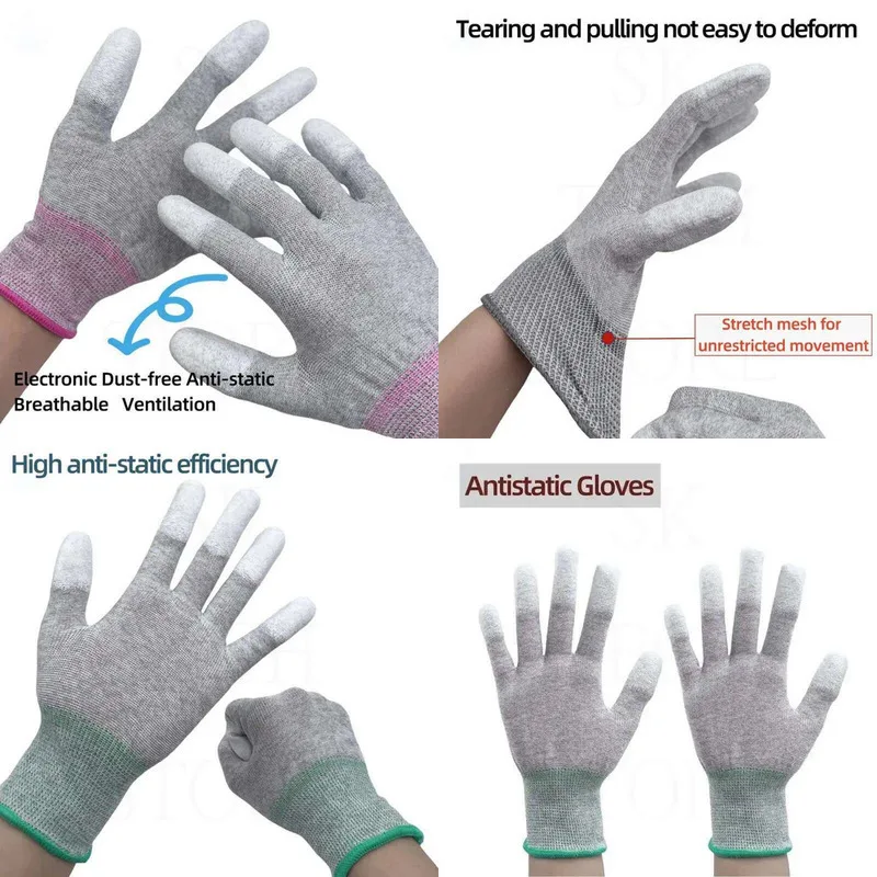 

Anti-static Gloves Polyurethane Coating Durable Anti-slip Safety Electronic Work Gloves Protection Tools For Palms And Fingers.