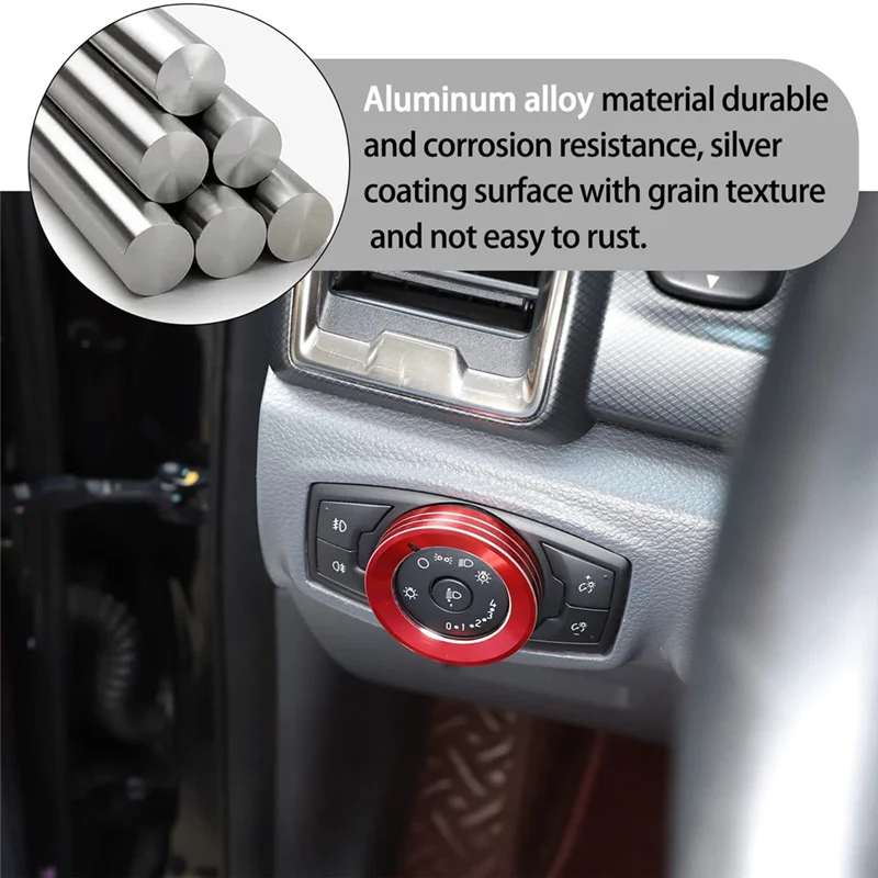 لفورد رينجر 2015-2021 مفتاح المصباح/4WD مقبض حلقة غطاء الكسوة أجزاء الديكور اكسسوارات سبائك الألومنيوم (الأحمر) #3
