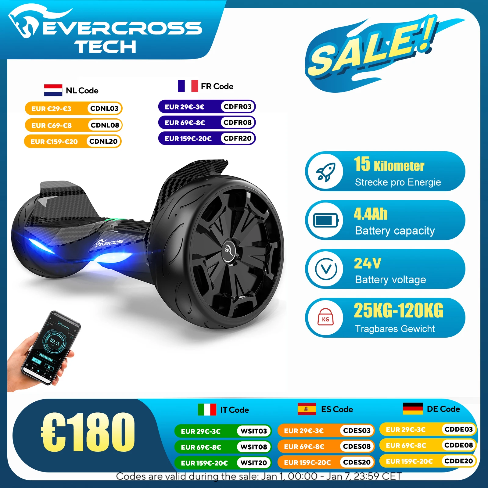 8,5 inches EVERCROSS TECH. -Bluetooth, application control, INAH battery, suitable for children, teens