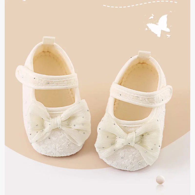 

Summer Baby Girls' Lace Bow Shoes 0-18M Toddler Anti Slip Soft Sole Walking Shoes for Indoor Use