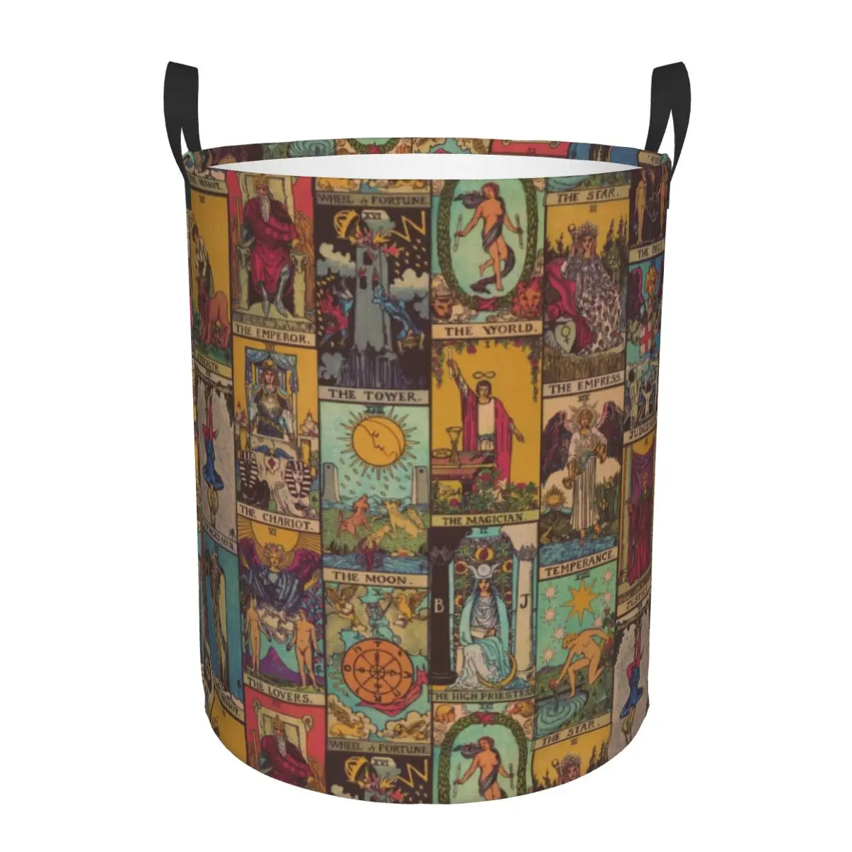 Custom The Major Arcana Of Tarot Vintage Laundry Basket Occult Witch Spiritual Toy Clothes Hamper Storage Bin for Kids Nursery