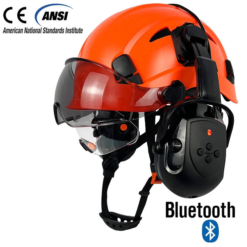 DARLINGWELL Arbeits schutzhelm mit Visiern, verbesserter Bluetooth-Ohren schützer, Geräusch reduzierung, Ohrschutz-Kopfhörer mit Schutzhelm 4