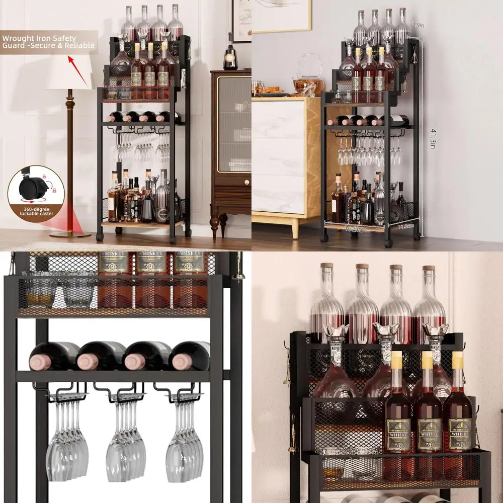 Carro de bar doméstico con ruedas de 3 niveles para uso en cocina, bar o bodega