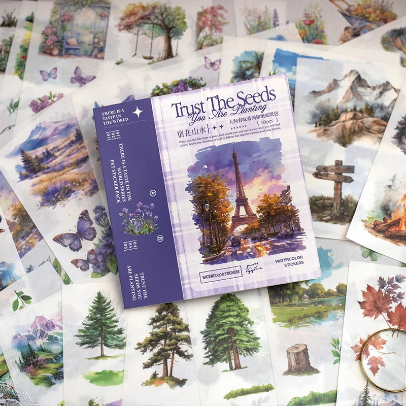 50 Pcs Aesthetic Landscape Sticker Artistic Book Journal Decoration washi Paper Stickers Kawaii Stationery School Supplies