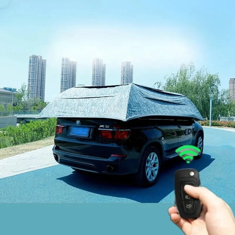 غطاء سيارة قابل للطي مقاوم للماء مع جهاز تحكم عن بعد مظلة سيارة أوتوماتيكية 3.6 متر 4 متر غطاء حماية للأشعة فوق البنفسجية للسيارات العالمية