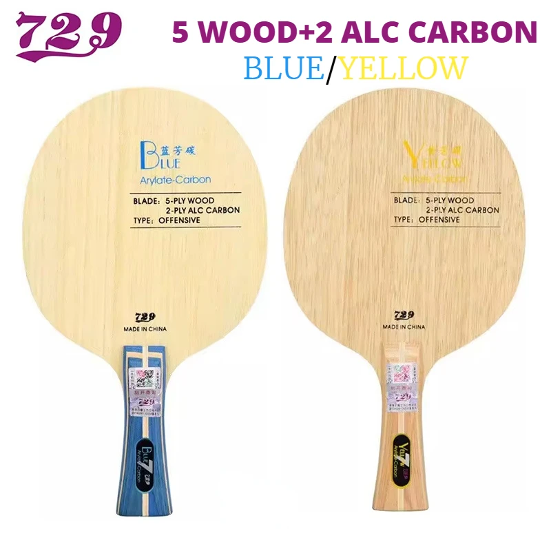 Original 729 Friendship Blue ALC Table Tennis Blade 5 Wood 2 Arylate Carbon Professional Ping Pong Blade Yellow  ALC Offensive