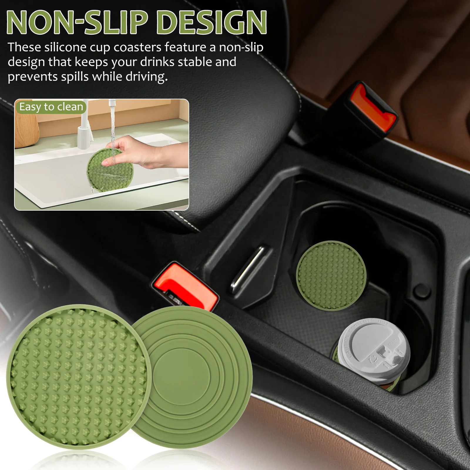 

4 Pcs Car Cup Coasters Silicone Non Slip Coffee Table Drink Holder Inserts Green Automotive Interior Accessories