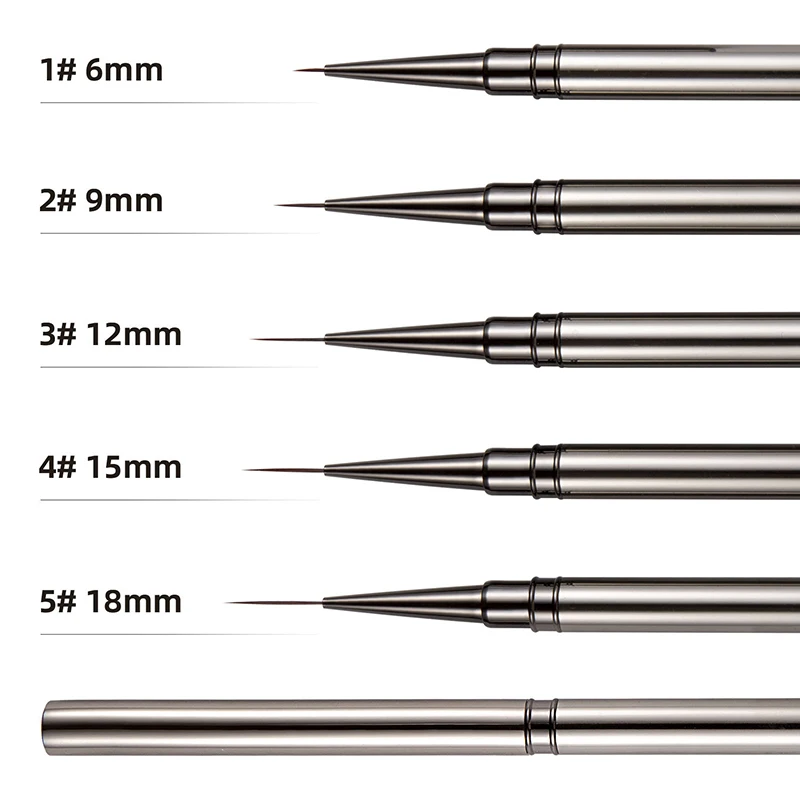 6/9/12/15/18mm Nail Liner Brush Set Drawing Lines Stripe Painting Flower Pen Nail Art Manicure Metal Handle