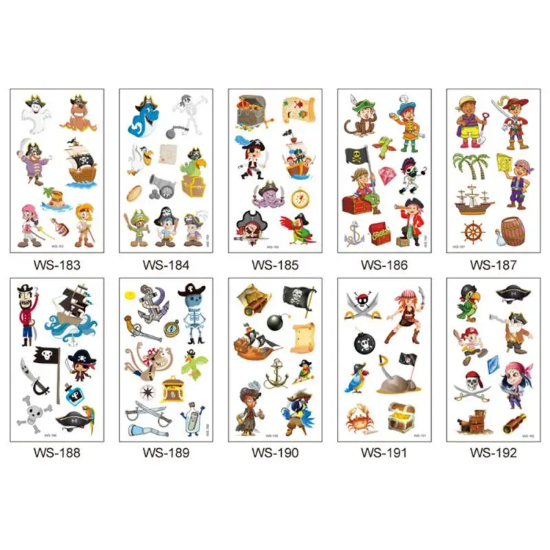 1/2/3PCS set Cartoon Pirates Temporary Tattoo Pirate Ship Parrot Children Body Sticker Disposable tatouage temporaire Gift For