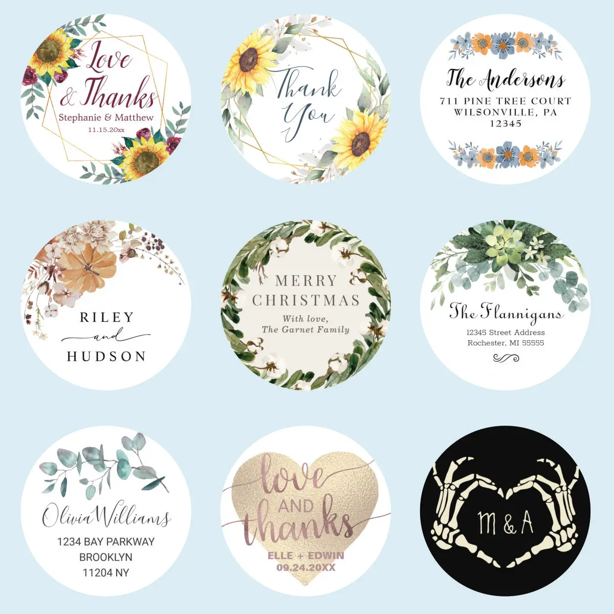 96 Pcs Personalized Round Circle Label Stickers Custom Name Date Thank You Stickers for Bridal Shower Party Favors