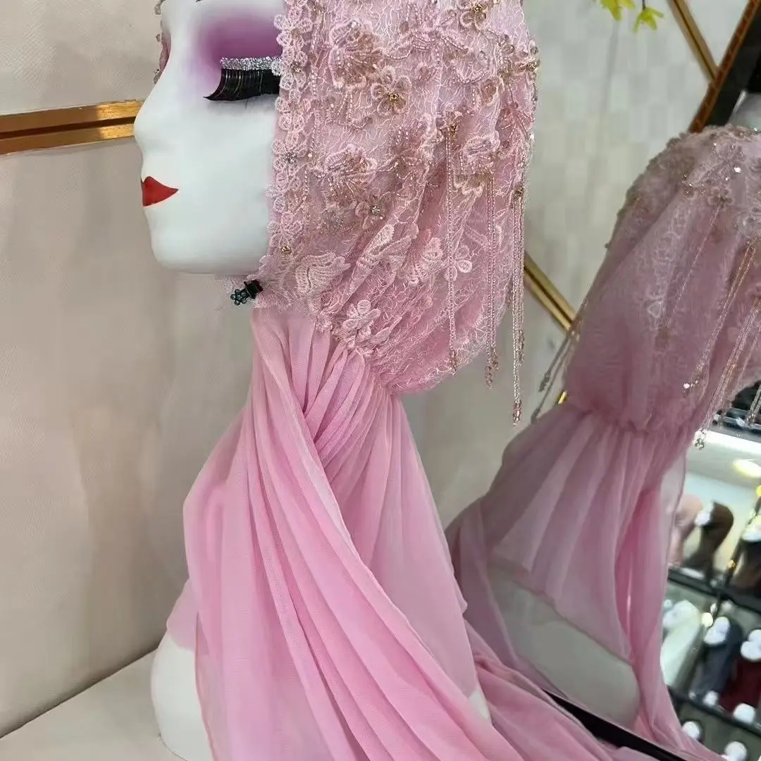 Hijab 이슬람 여성 목도리 Headscarf 무료 배송 럭셔리 Tassels 스카프 말레이시아기도 Kufi 이슬람 사우디 아라비아 레이스 터번 05331