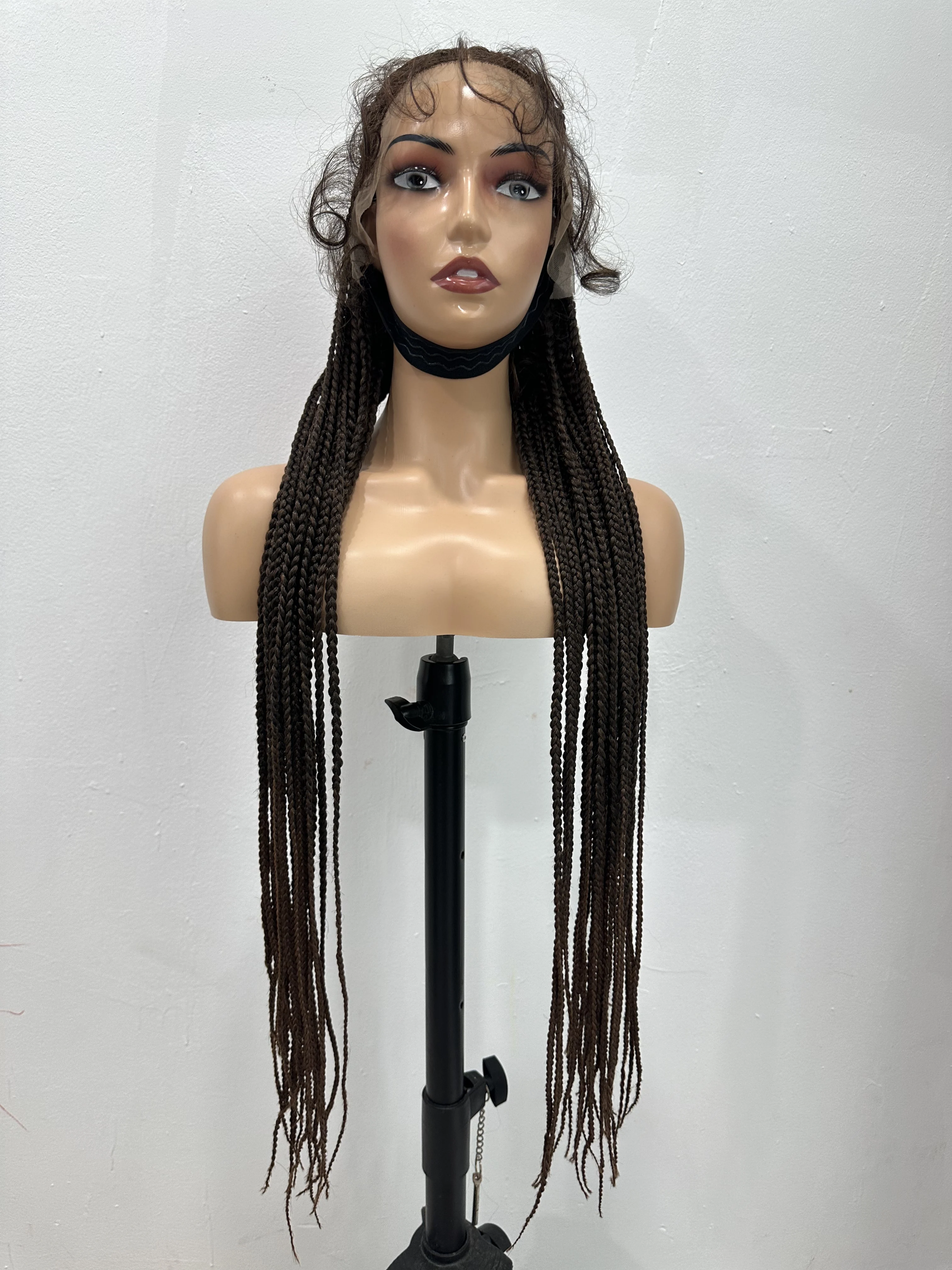 Hz sintético 36 "trranças trançadas perucas para preto feminino peruca cheia do laço trança africano caixa sem nós tranças cabelo perucas dianteiras do laço