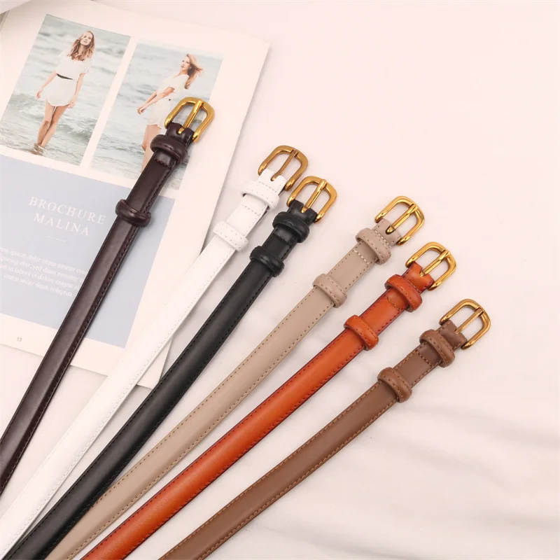 Ремень женский практичный простой джинсовый универсальный повседневный кожаный тонкий винтажный брючный ремень из воловьей кожи