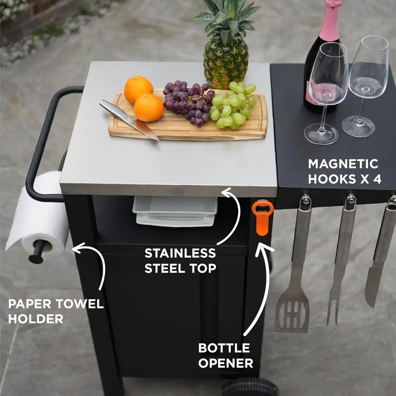 Cart Outdoor with Storage, Modular BBQ Cart, Bar Patio Kitchen Island Prep Stand Cabinet