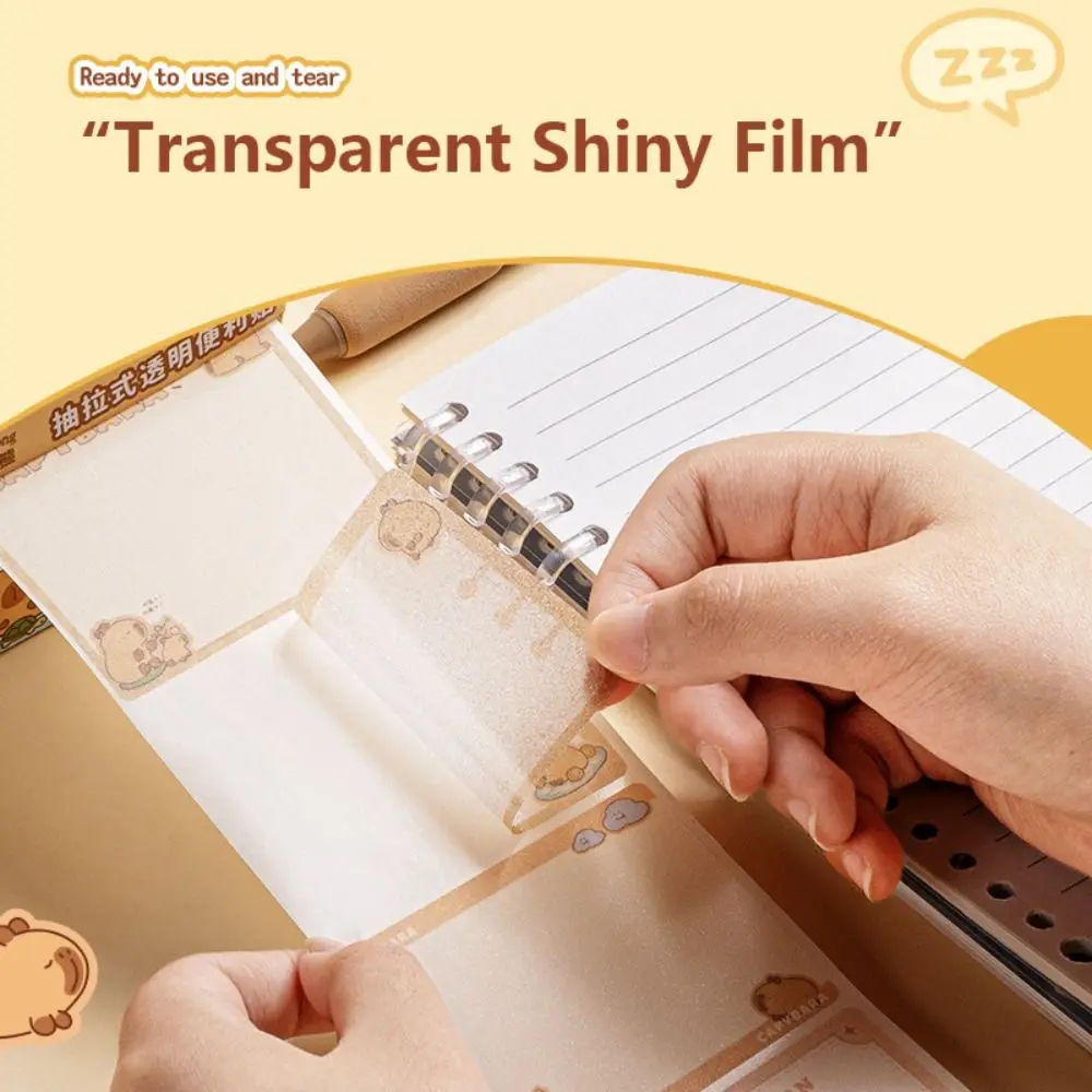 150PCS/Set Pull-out Design Memo Pad Full Adhesive Capybara Sticky Note Transparent Glitter Scrapbook Sticker Creative Stationery