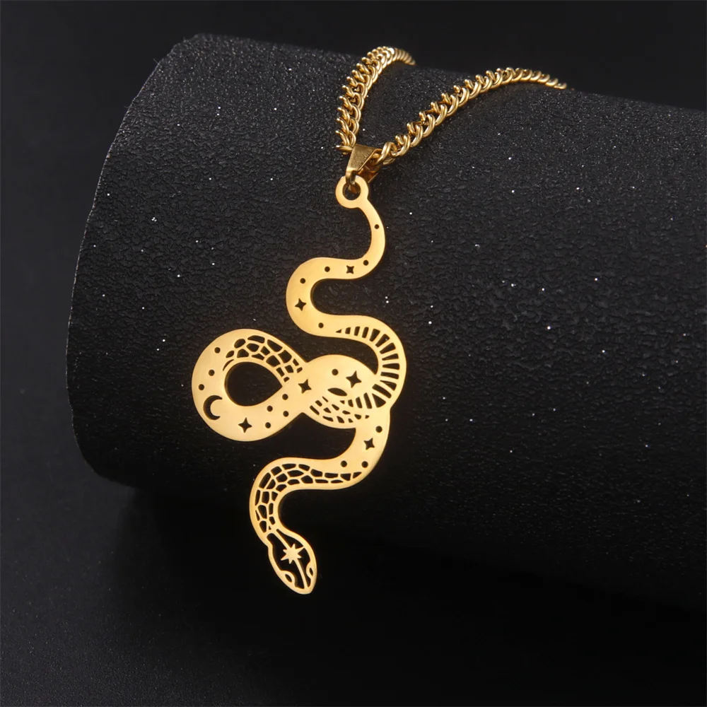 EUEAVAN Punk Snake Pendant Necklace for Men Gothic Ouroboros Animal Serpent Necklaces Stainless Steel Hip Hop Party Jewelry Gift