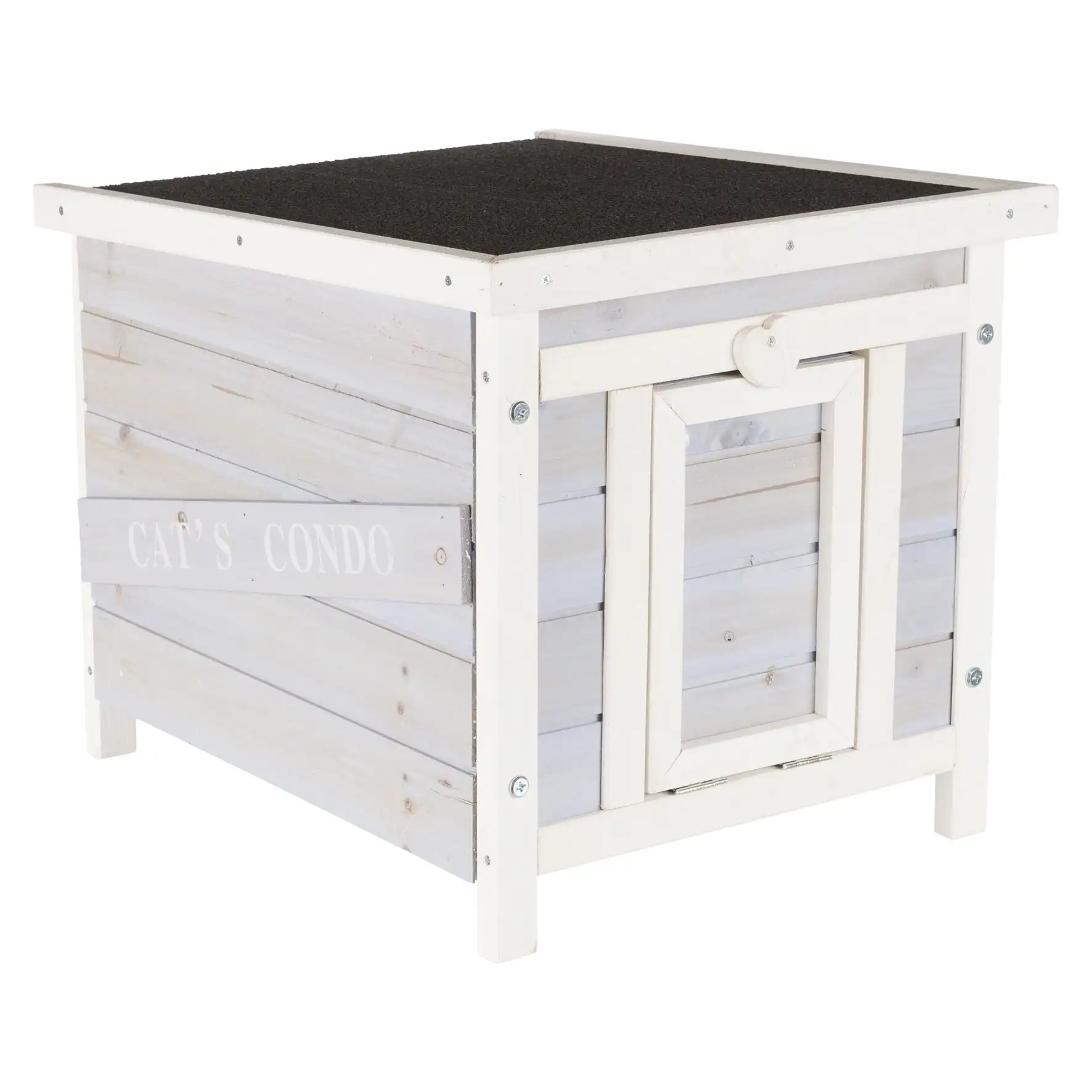 

Cat's Condo Wooden Cat House, Weatherproof Small Outdoor Cat House with Hinged Roof