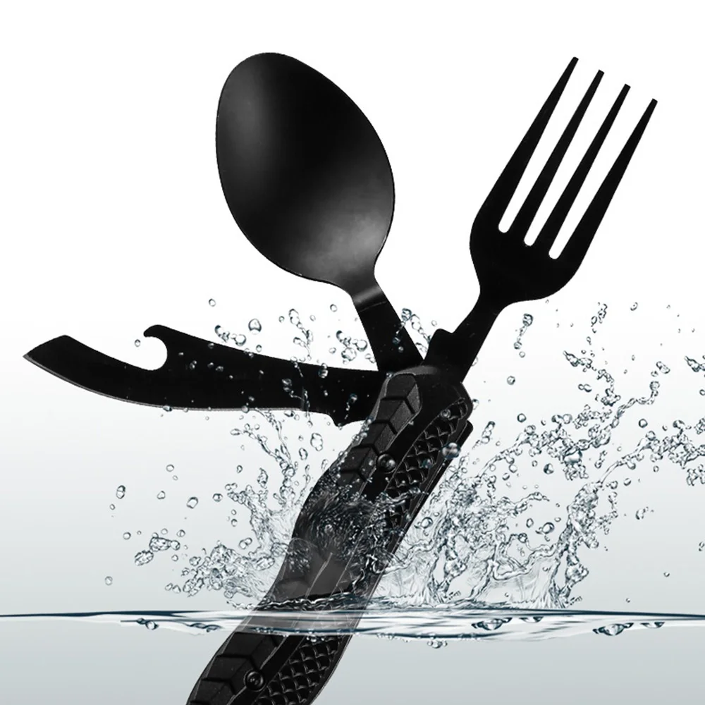 

Portable Cutlery Set Outdoor 3-in-1 Folding Spoon Fork Knife Combo Stainless Steel Multitool for Camping Picnic Travel