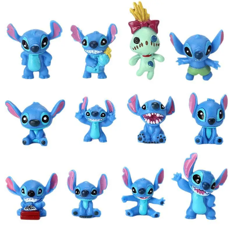 

12pcs Lilo & Stitch Cartoon Cute Character Models Collection Anime Tabletop Decorations Birthday Cake Decorations Kids T