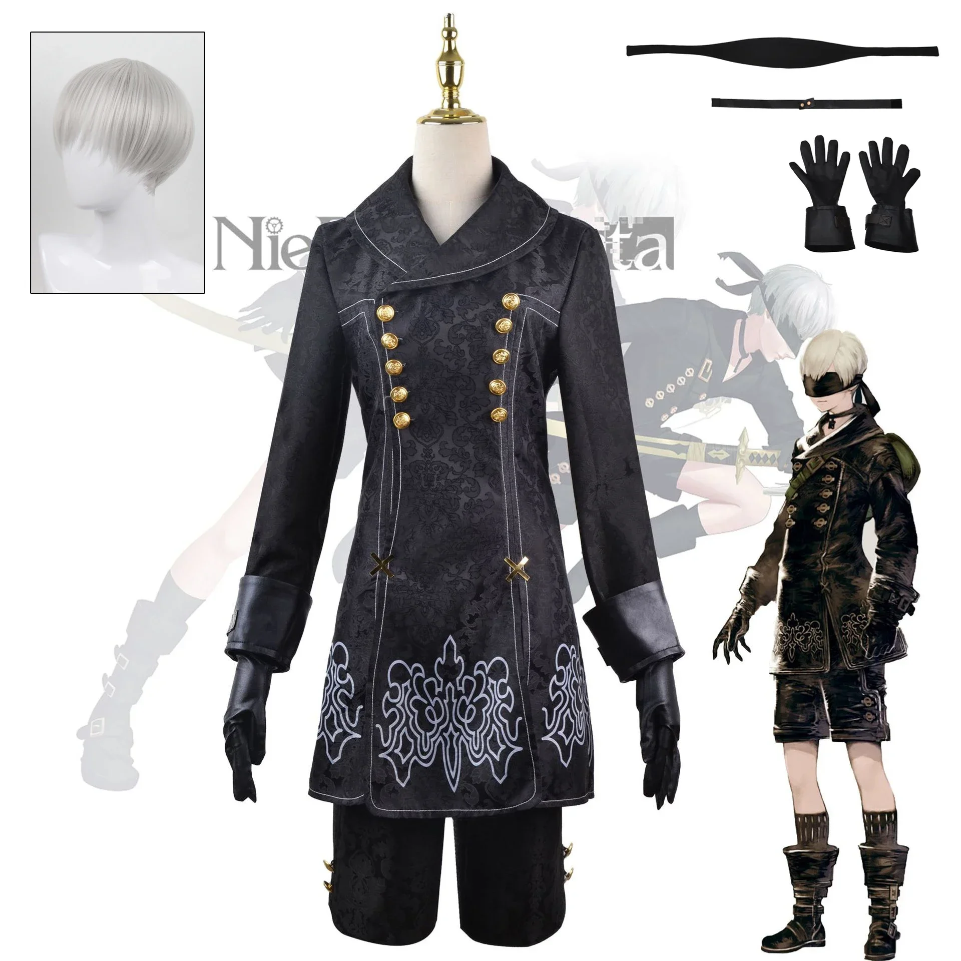 Nier AutomMiCosplay Costume pour hommes, tenue de jeu, ply imbibé, paupières de fête d'Halloween, SARL ha 9S No.9 Type S